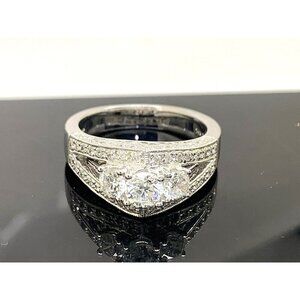 Diamond Engagement Ring Cluster High Top 1.00ctw 14k White Gold Women's Size 7